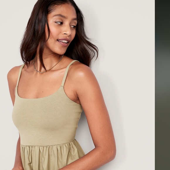 NWT OLD NAVY Fit & Flare Combination Midi Cami Dress Color: Birch Leaf - Picture 3 of 9